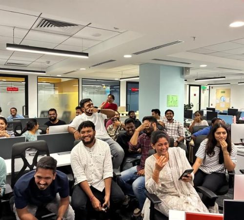 Members of our branch laughing at a joke told in one of our weekly social events